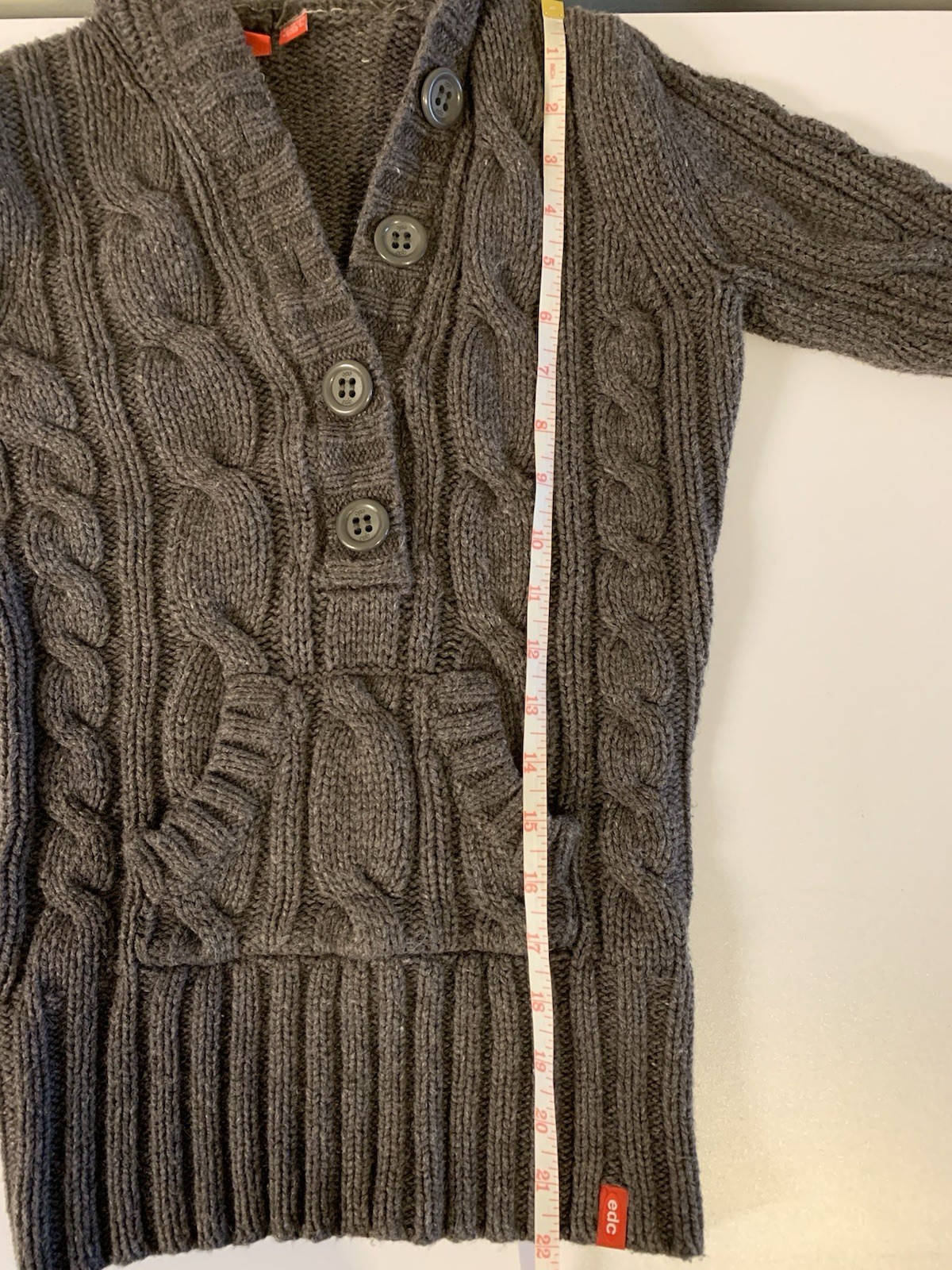⚽️ Y2K edc Esprit Brown Cable Knit Sweater With Hood Buttons - photo 5