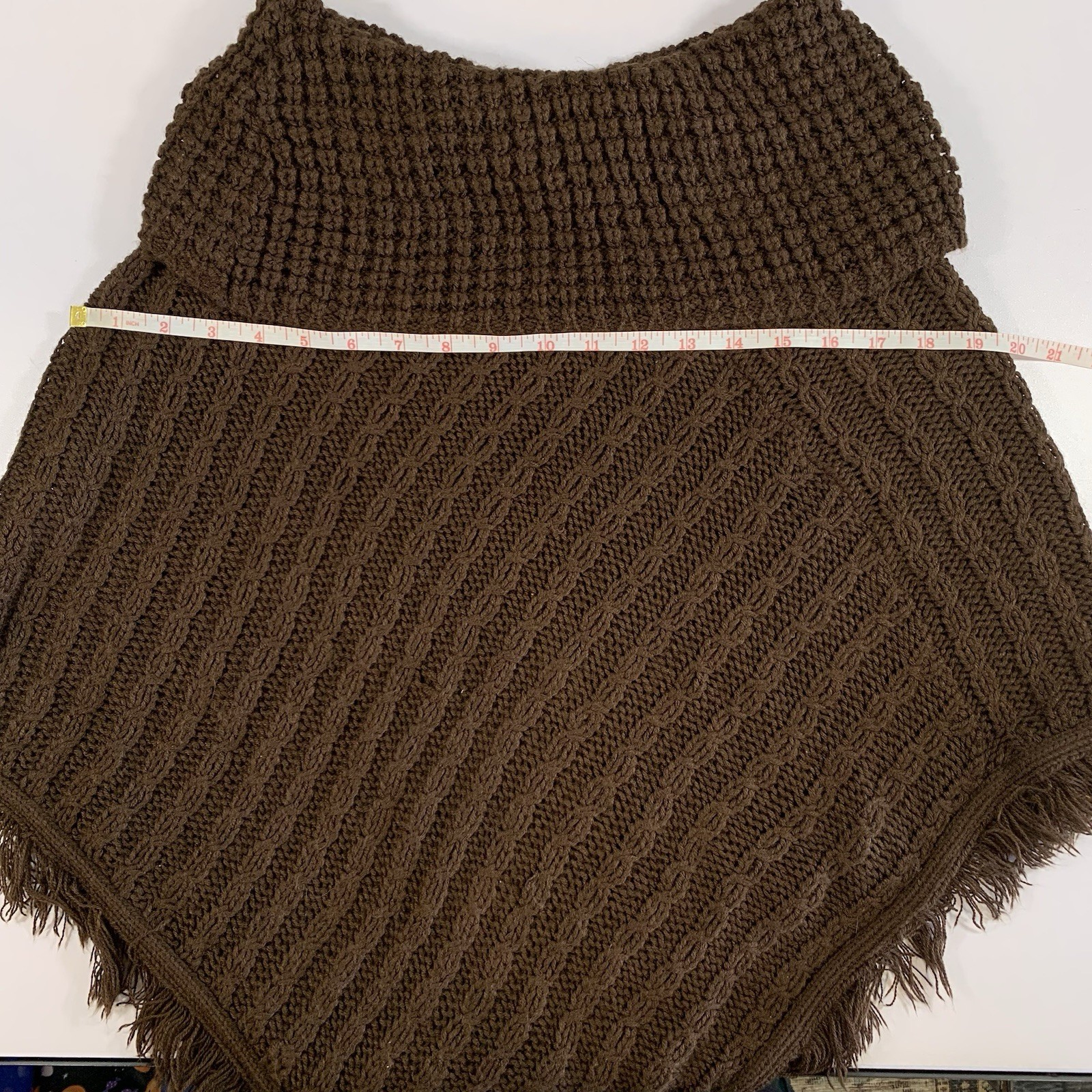 ⚽️ Majora Cape Sweater Womens One Size Brown Fringe Poncho - photo 3