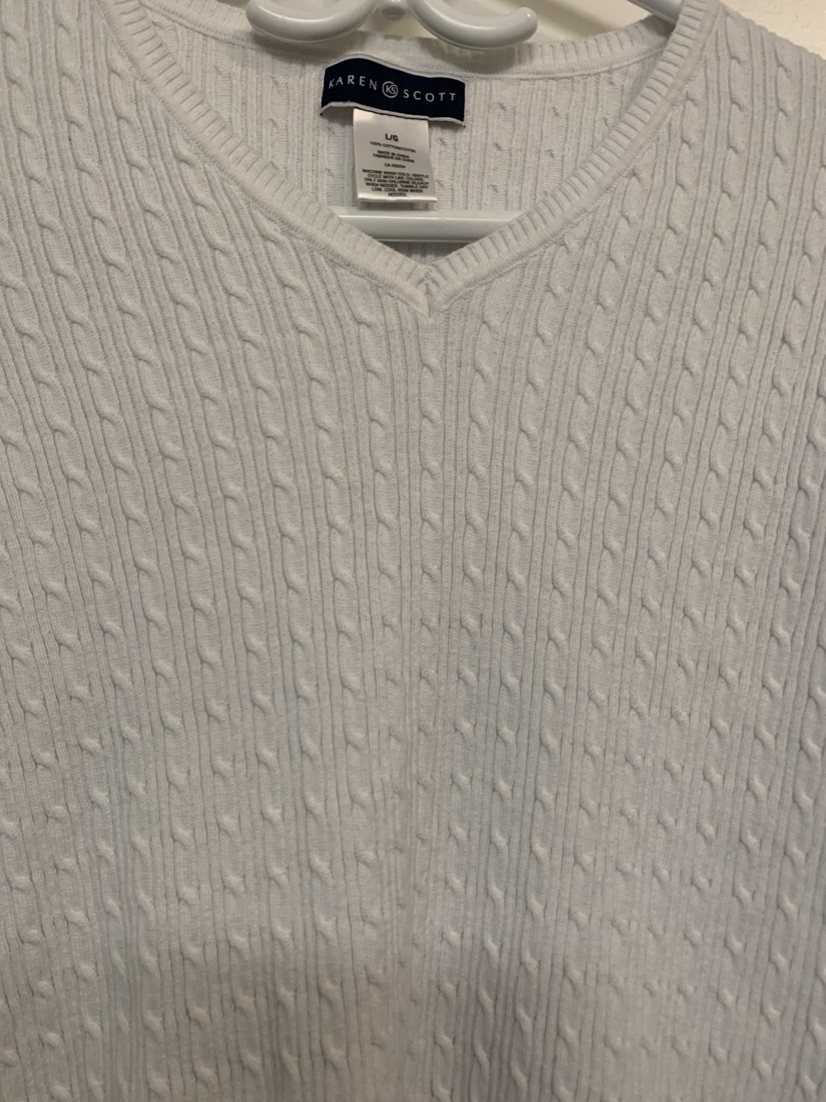 ⚽️ Karen Scott Cable Knit Sweater White V-neck Preppy - photo 2