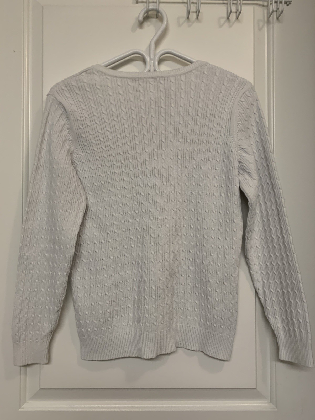 ⚽️ Karen Scott Cable Knit Sweater White V-neck Preppy - photo 3