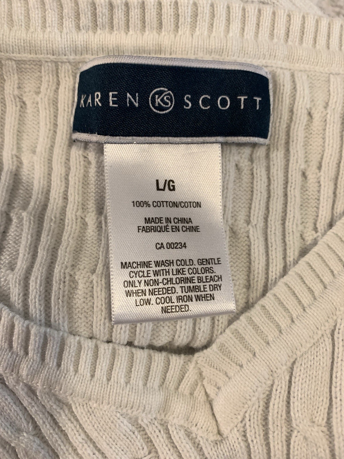 ⚽️ Karen Scott Cable Knit Sweater White V-neck Preppy - photo 5