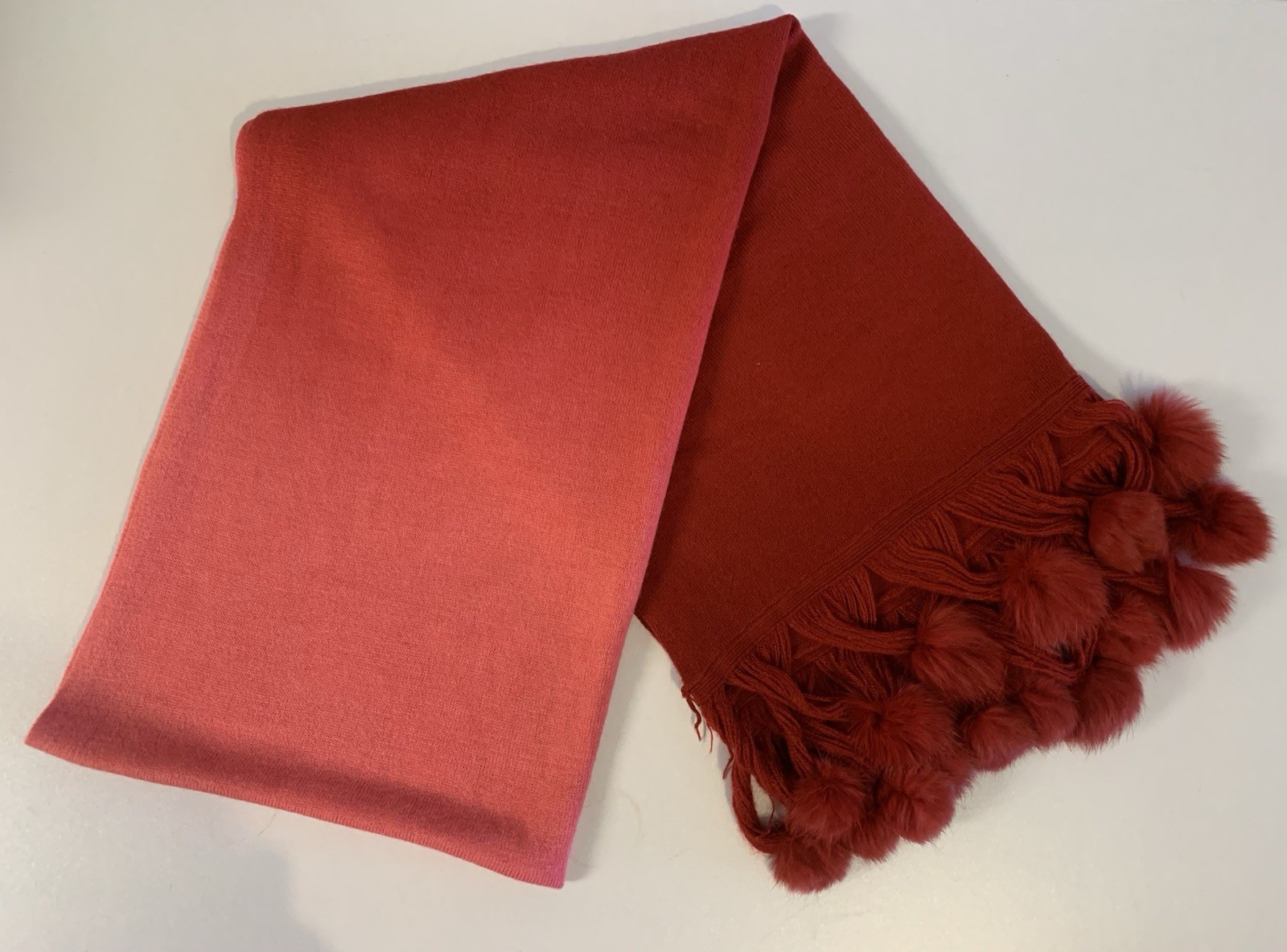 ⚽️ Pink Red Ombre Statement Scarf Rabbit Fur Pom Poms Y2K Glam - photo 2