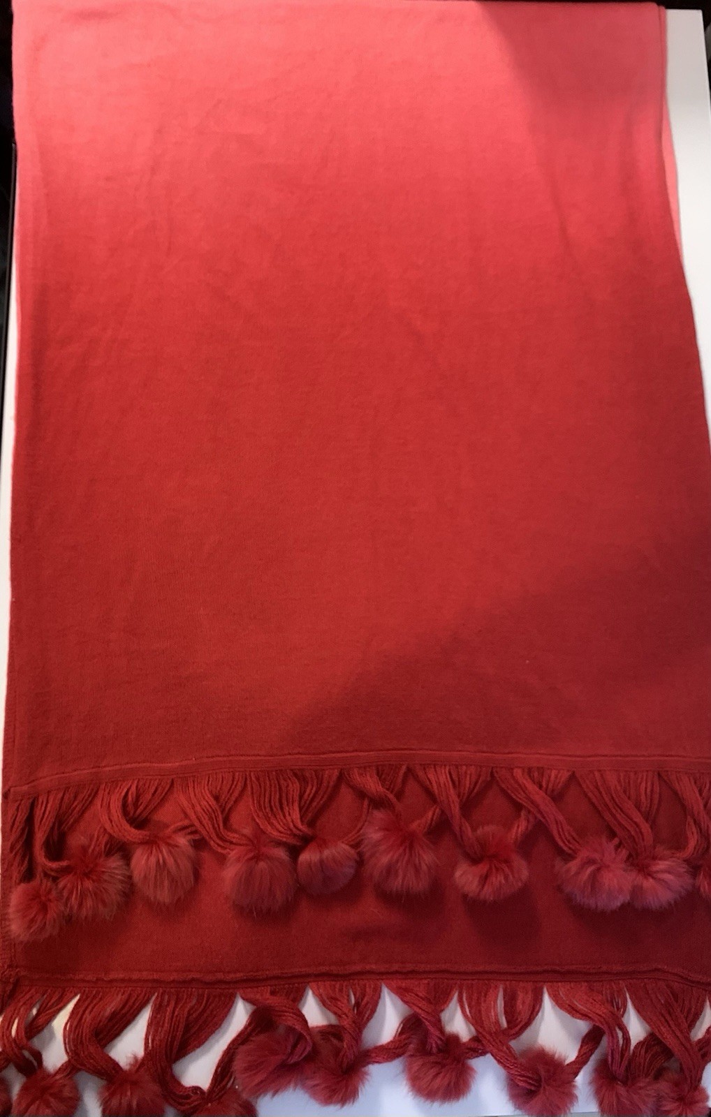 ⚽️ Pink Red Ombre Statement Scarf Rabbit Fur Pom Poms Y2K Glam - photo 5