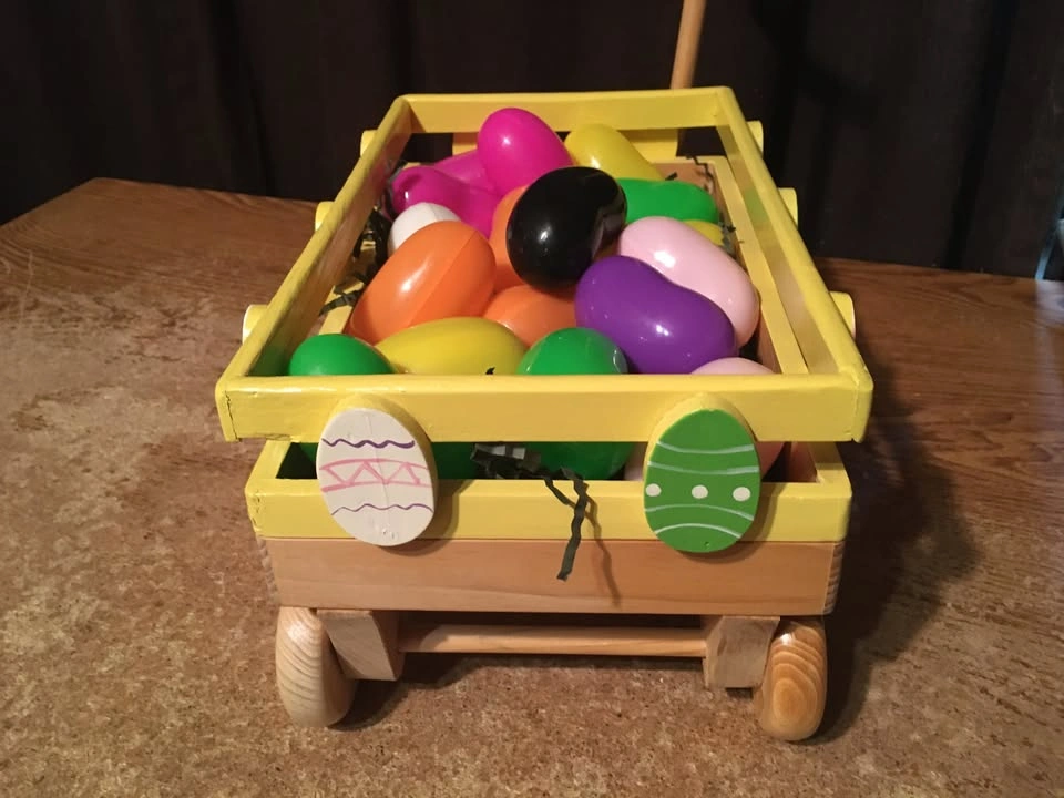 DECORATIVE WOOD TOY WAGON EASTER DECOR WITH PLASTIC EGGS - photo 2