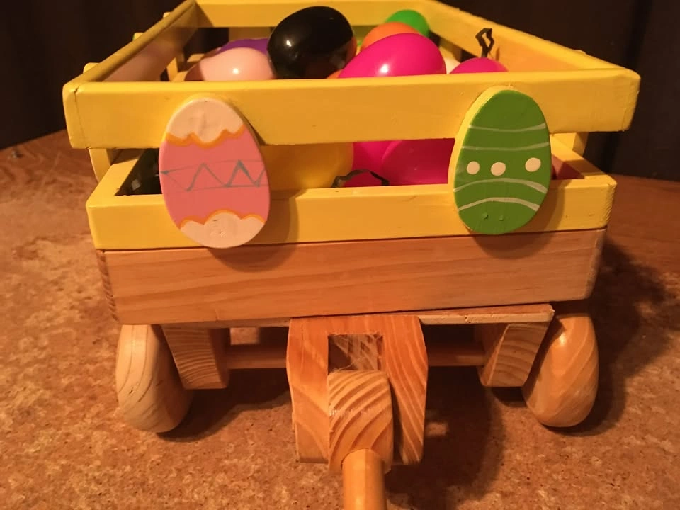 DECORATIVE WOOD TOY WAGON EASTER DECOR WITH PLASTIC EGGS - photo 4