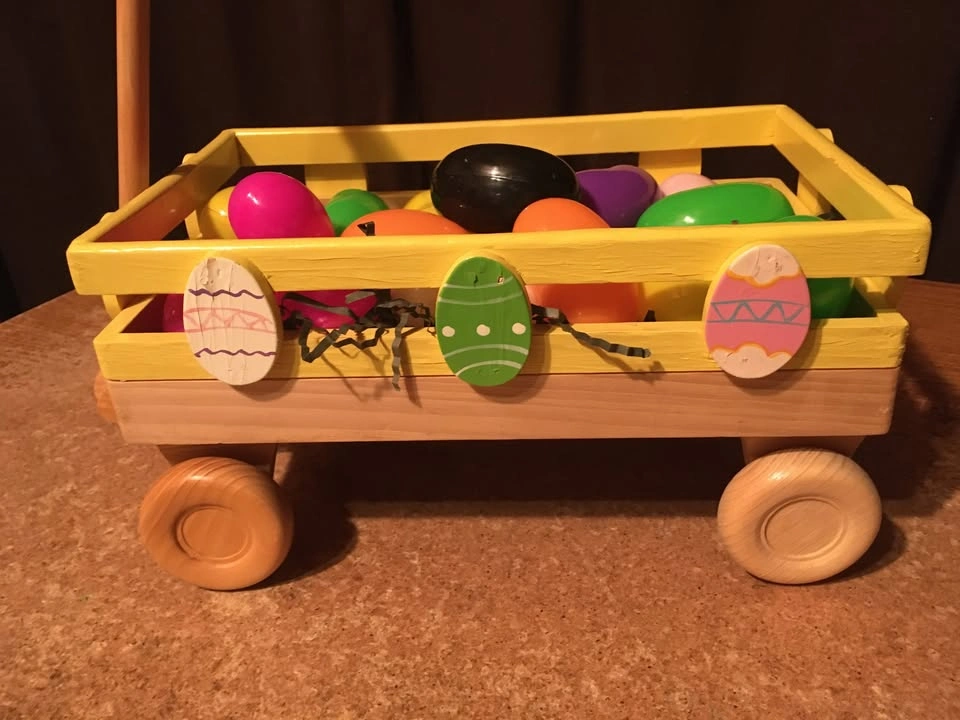 DECORATIVE WOOD TOY WAGON EASTER DECOR WITH PLASTIC EGGS - photo 5