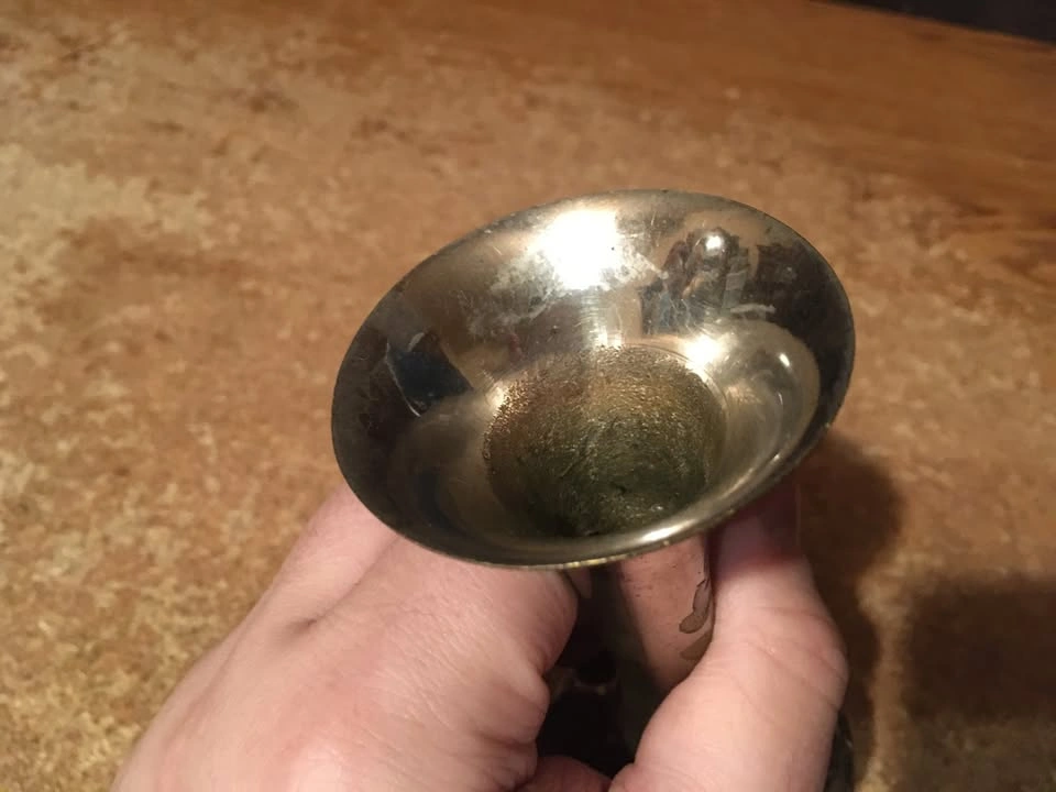 VINTAGE SILVER BRASS ETCHED FLOWER BUD VASE INDIA 5" - photo 5