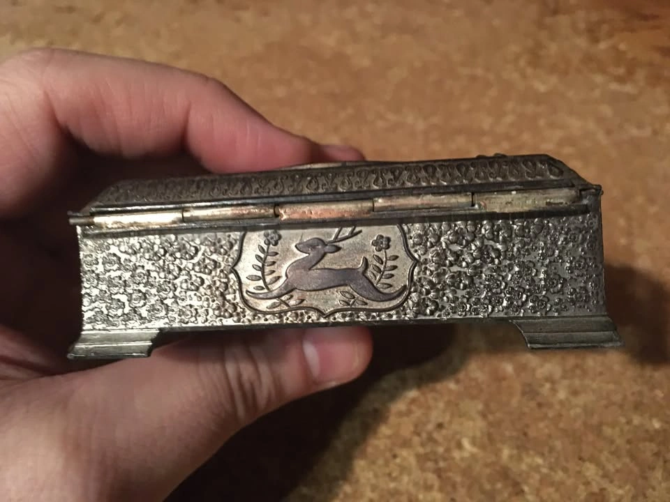 VICTORIAN JEWELRY BOX SILVER TONE TRINKET BOX JAPAN - photo 5