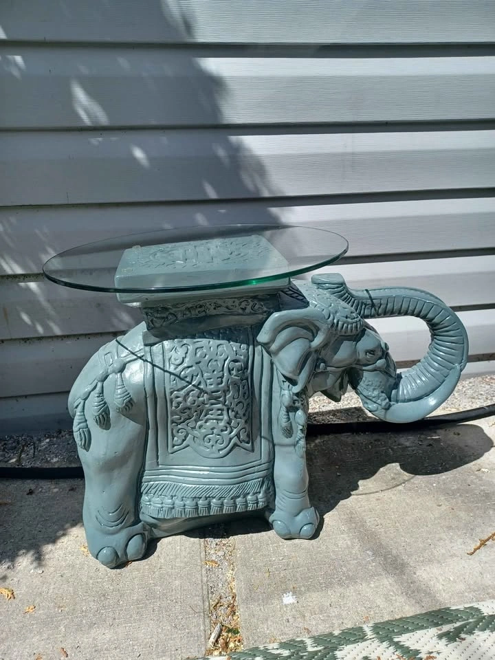 Grey Elephant Plant Stand/Side Table with Glass Top - photo 2
