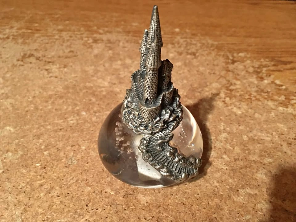 ENESCO PEWTER CASTLE GLASS PAPERWEIGHT 3.75" 1992