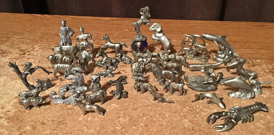 Lot of 42 Miniature Pewter Animal Figurines