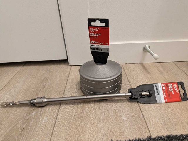 Milwaukee 4-3/8 inch SDS Plus Core Bit and 13 inch Adapter