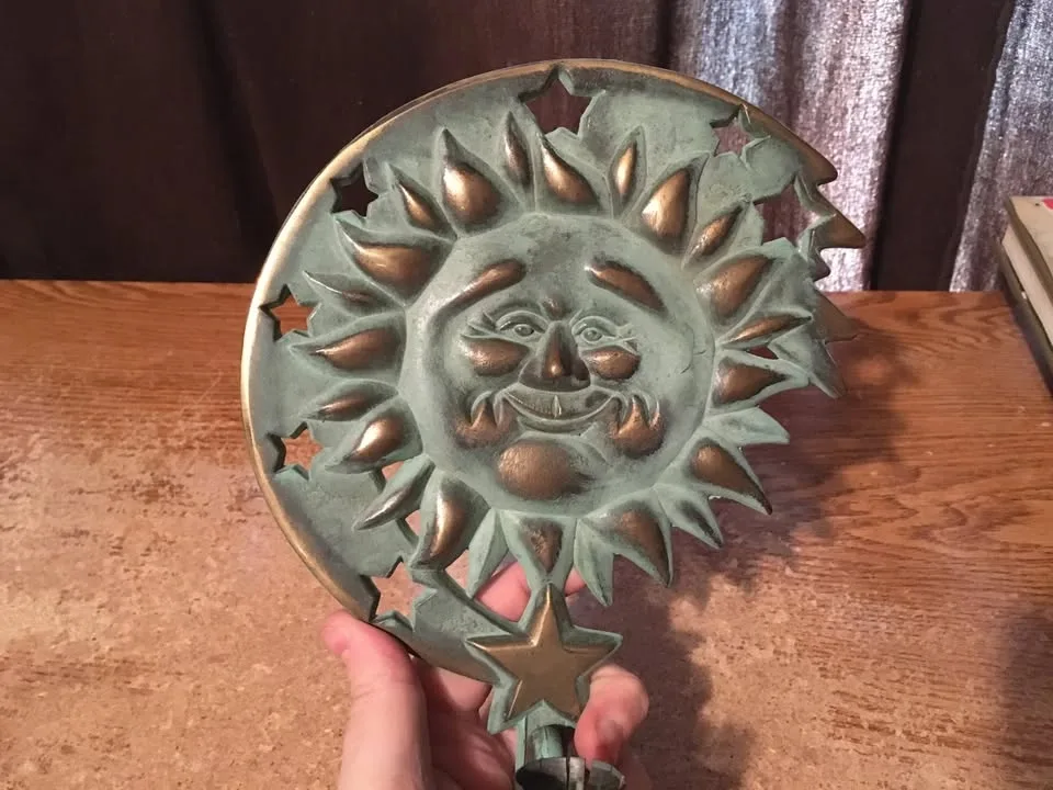 VINTAGE 1994 PARTYLITE BRASS CELESTIAL SUN AND STAR CANDLE HOLDE - photo 2
