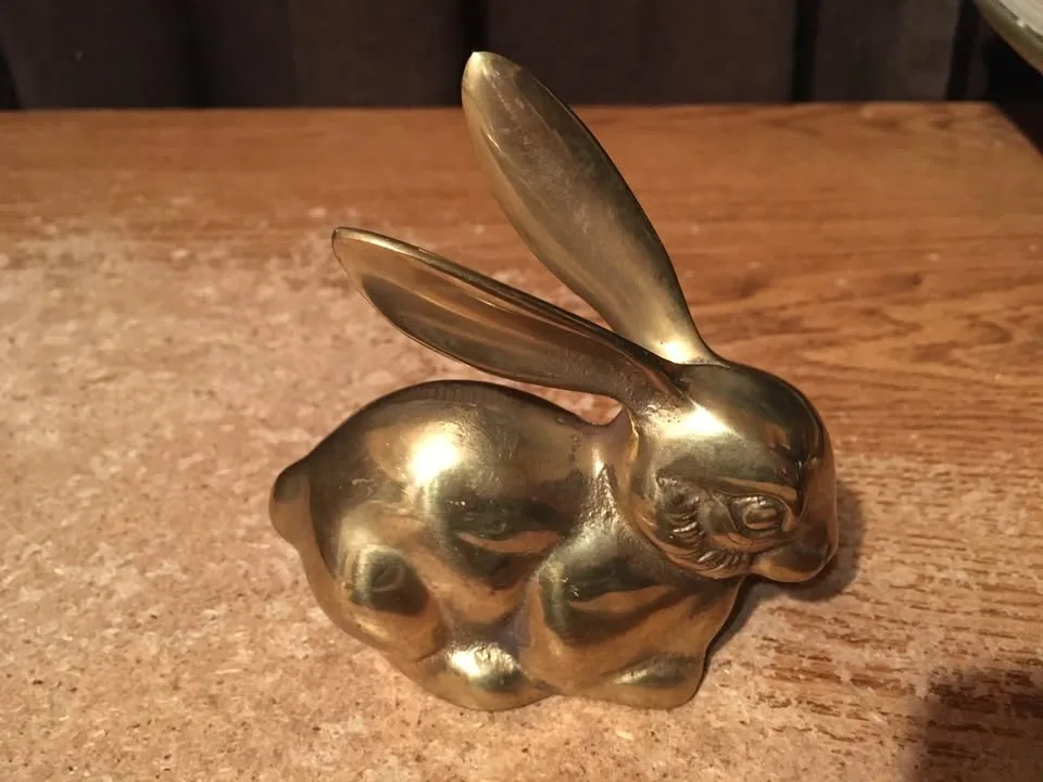 VINTAGE BUNNY RABBIT GREAT CITY TRADES SOLID BRASS FIGURINE - photo 2