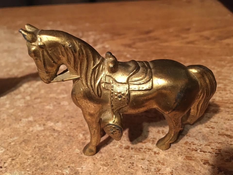 LOT OF TWO BRASS AND METAL HORSES GOLD TONE - photo 3