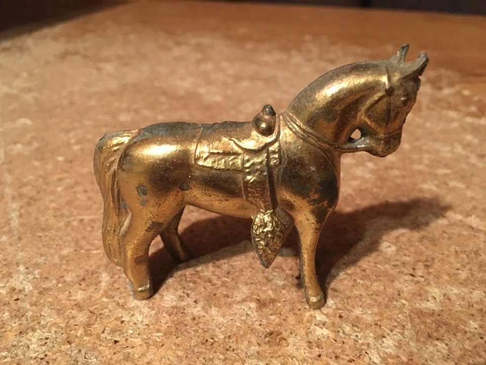 LOT OF TWO BRASS AND METAL HORSES GOLD TONE - photo 5