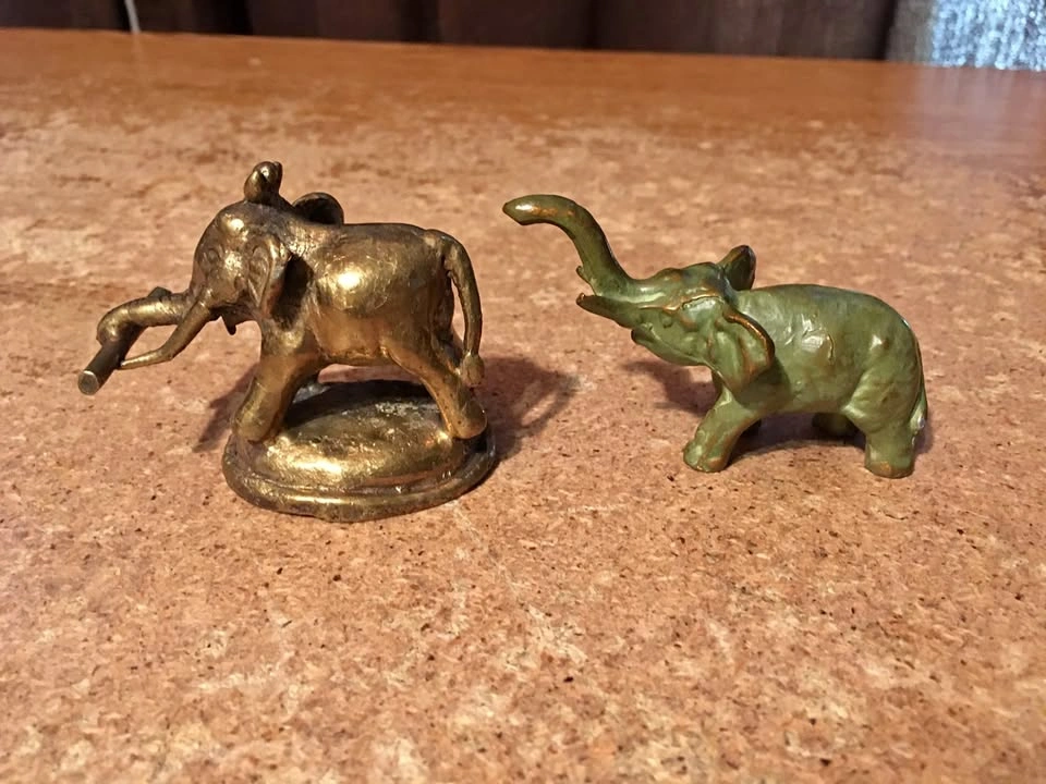 Lot of 2 Brass and Bronze Elephant Figurines