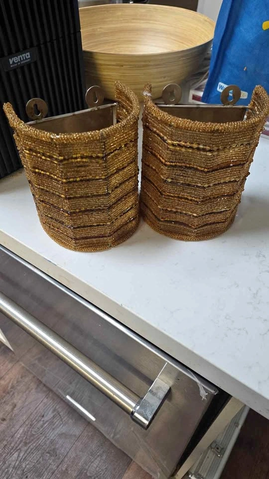 Pair of Beaded Wall Sconce Candle Holders