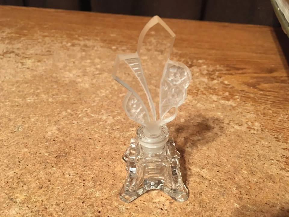ANTIQUE ART DECO WHEEL CUT CRYSTAL PERFUME BOTTLE CZECH GLASS - photo 2