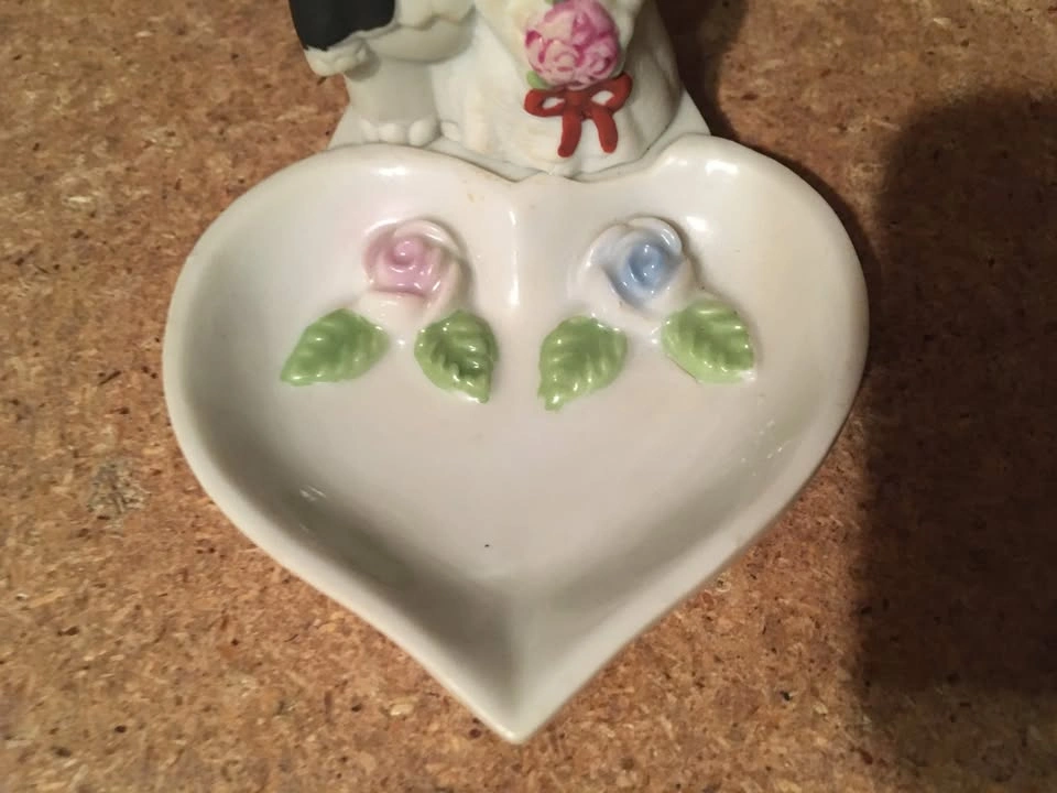 ELEPHANT BRIDE AND GROOM HEART SHAPED TRINKET DISH RING HOLDER - photo 3
