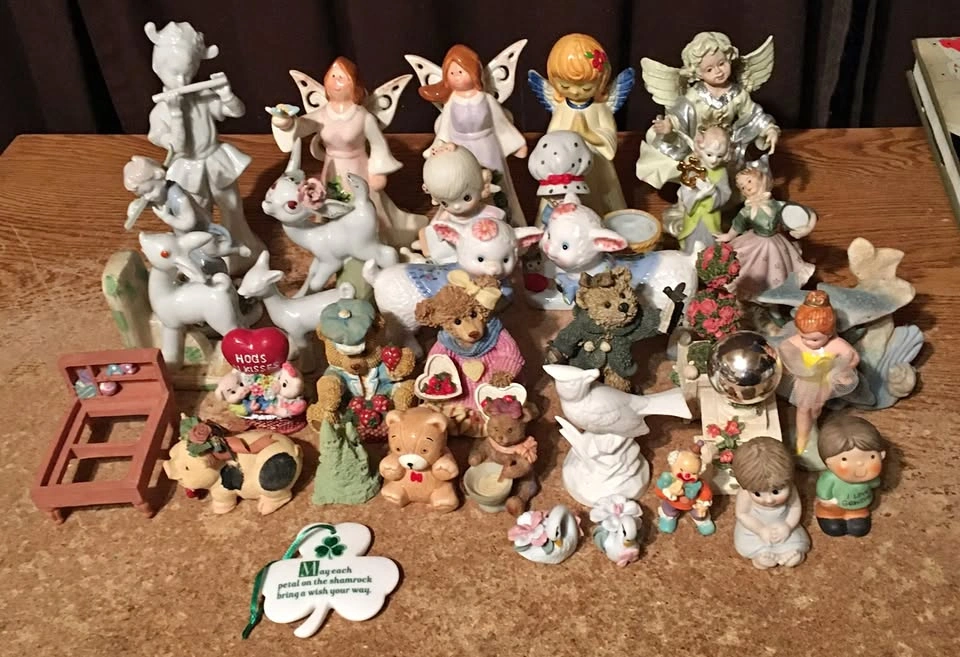 LOT OF 35 FIGURINES ENESCO ANGELS ANIMALS DEER BEAR KIDS