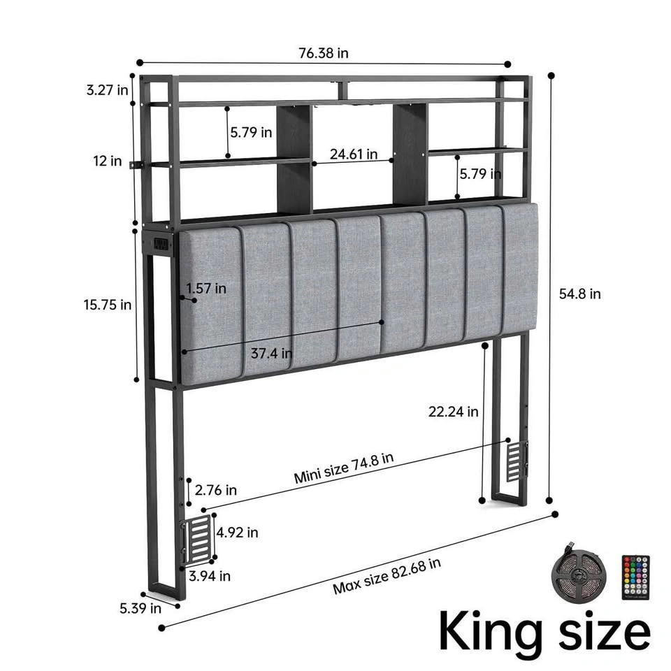 King Size Headboard Black 3 Tier LED Lighting - photo 2