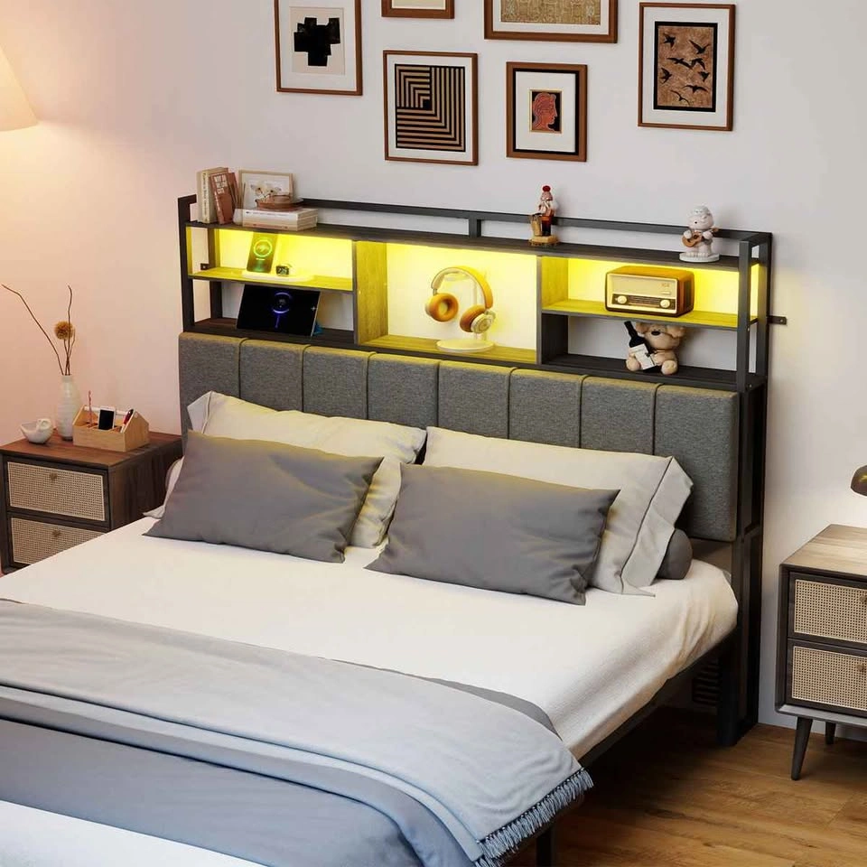 King Size Headboard Black 3 Tier LED Lighting - photo 3