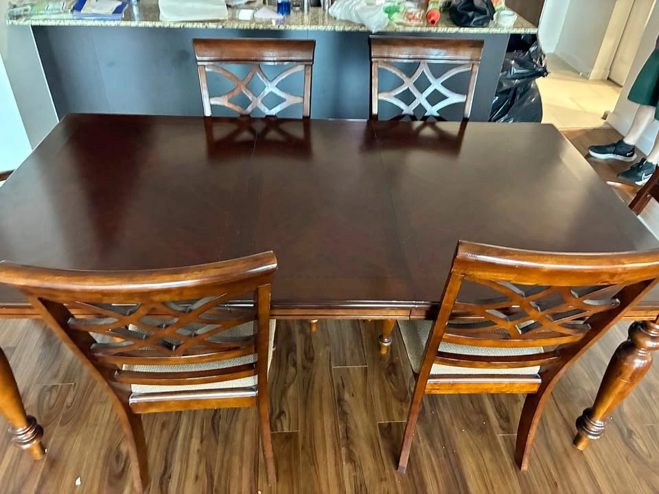 Hardwood Dining Table with 6 Chairs and Inlay Detail