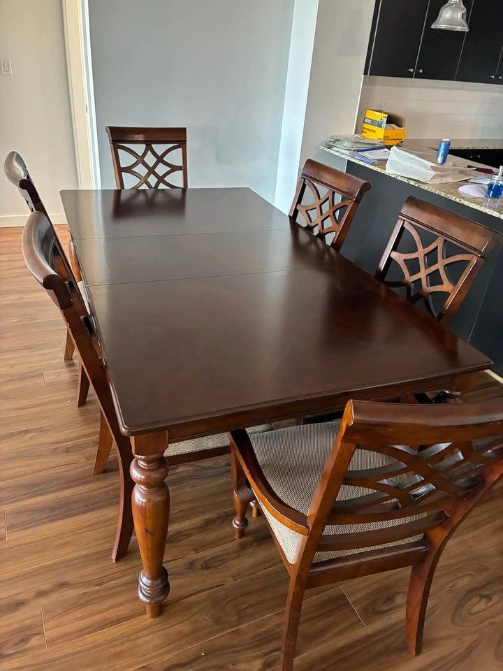 Hardwood Dining Table with 6 Chairs and Inlay Detail - photo 2