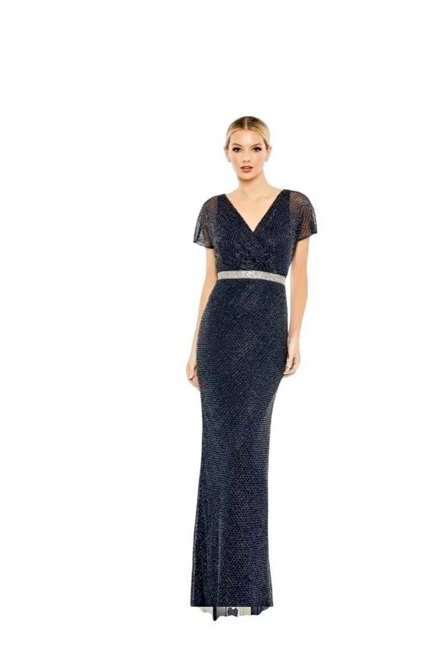NEW Mac Duggal Size 12 Beaded Gown Navy Blue V-Neck