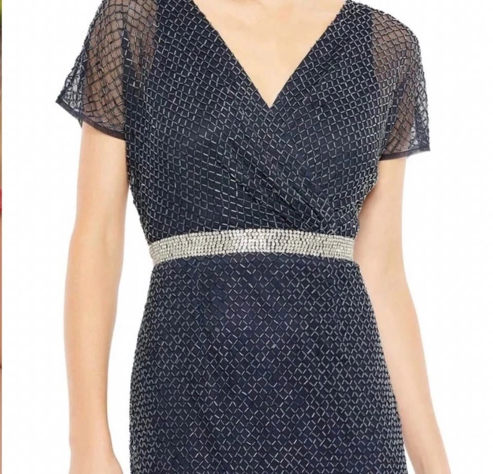 NEW Mac Duggal Size 12 Beaded Gown Navy Blue V-Neck - photo 3