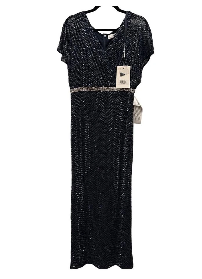 NEW Mac Duggal Size 12 Beaded Gown Navy Blue V-Neck - photo 5