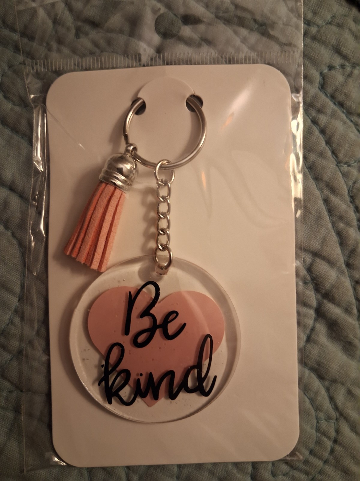 Be Kind Inspirational Acrylic/Metal Key Chain w/ Pink Tassel