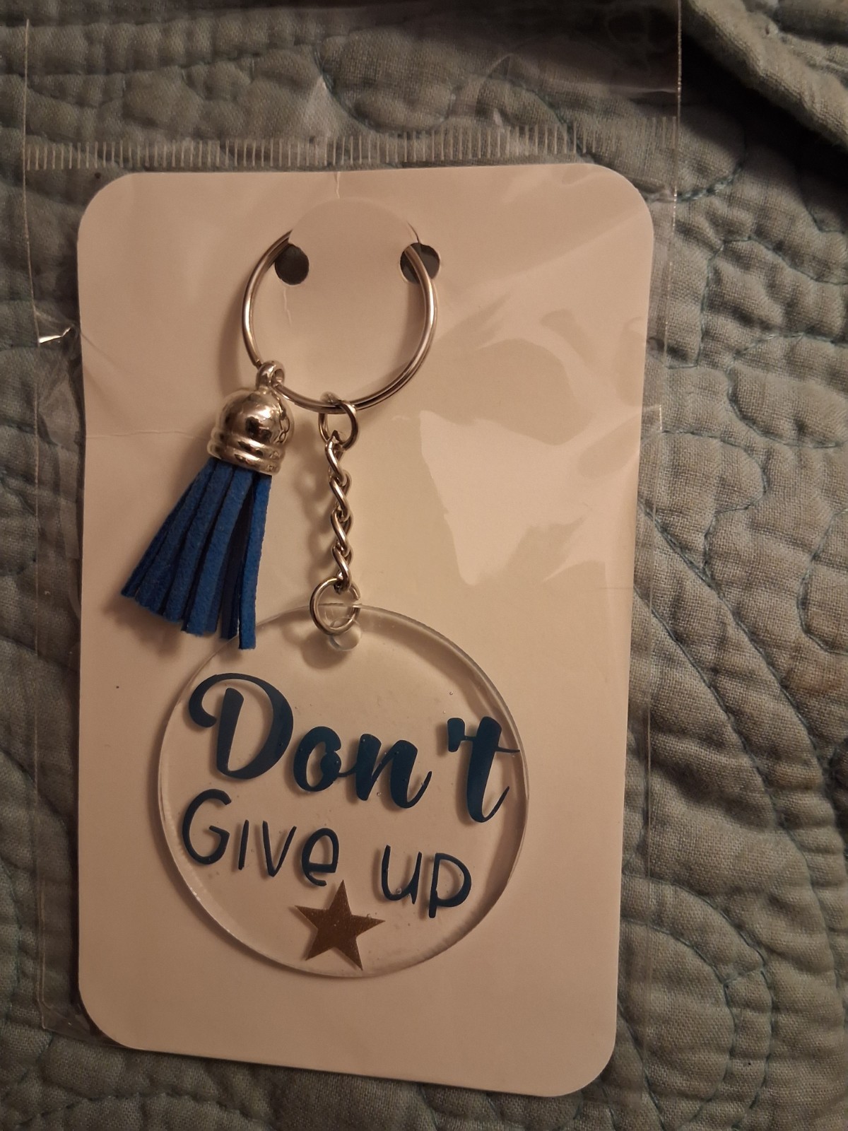 Don't Give Up Inspirational Acrylic/Metal Key Chain w/ Tassel