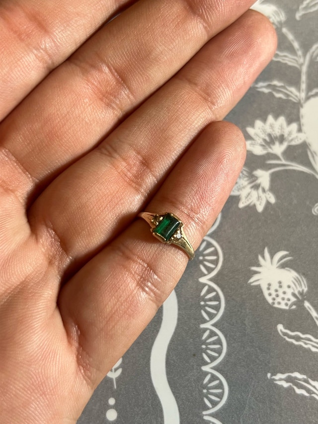 10k gold birks emerald diamond ring