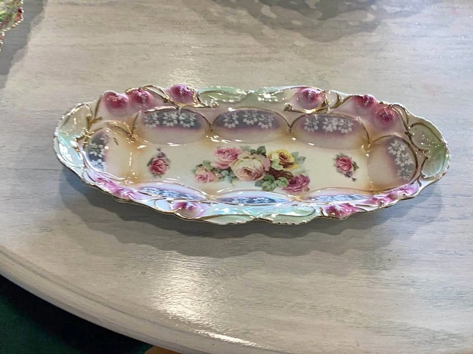 Vintage Porcelain Floral Celery Dish