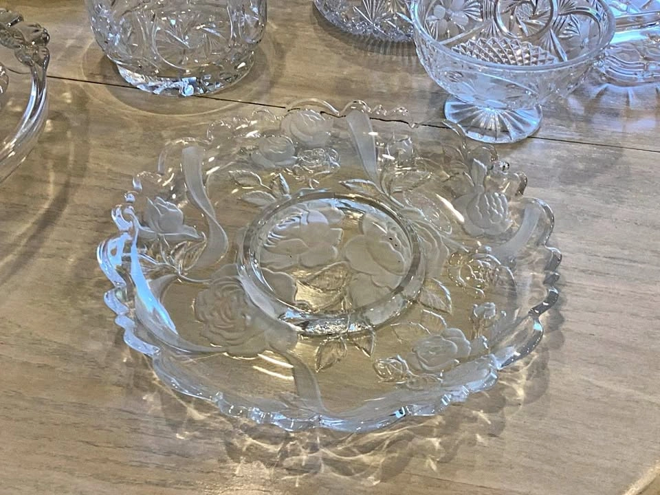 Vintage Crystal Glassware Collection - Cake Stand, Bowls, and Pl
