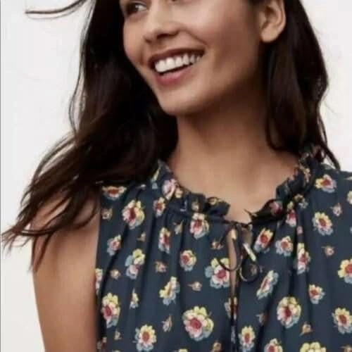 LOFT Dark Green Floral Tie Waist Dress ~ S Petite ~ NWT⚽️