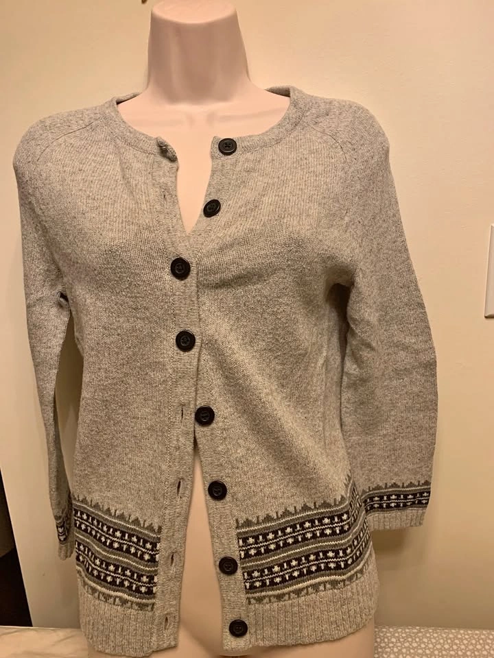 Banana Republic Women's Grey Fair Isle Wool Cardigan ~ S ⚽️