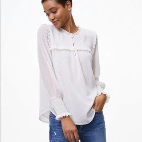 LOFT Petite White Ruffle Blouse ⚽️ - photo 2