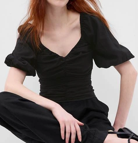 GAP Puff Sleeve Ruched Top