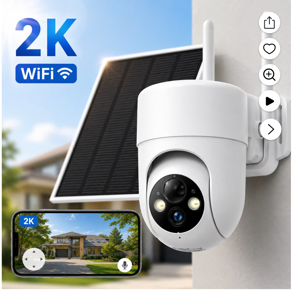 Solar Security Camera Wireless Outdoor, 2K WiFi Camera