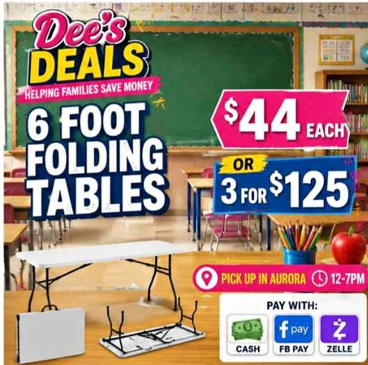 6 foot folding tables BRAND NEW IN BOX ONLY $44 or 3 for $125
