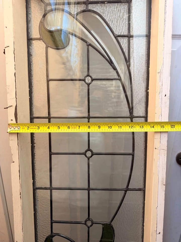 VINTAGE STAINED GLASS TRANSOM WINDOW – ART NOUVEAU FLORAL DESIGN - photo 2