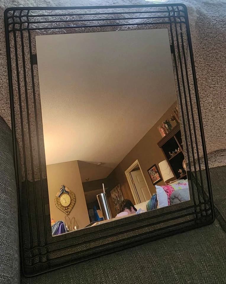 Black Metal Wire Frame Wall Mirror - photo 2
