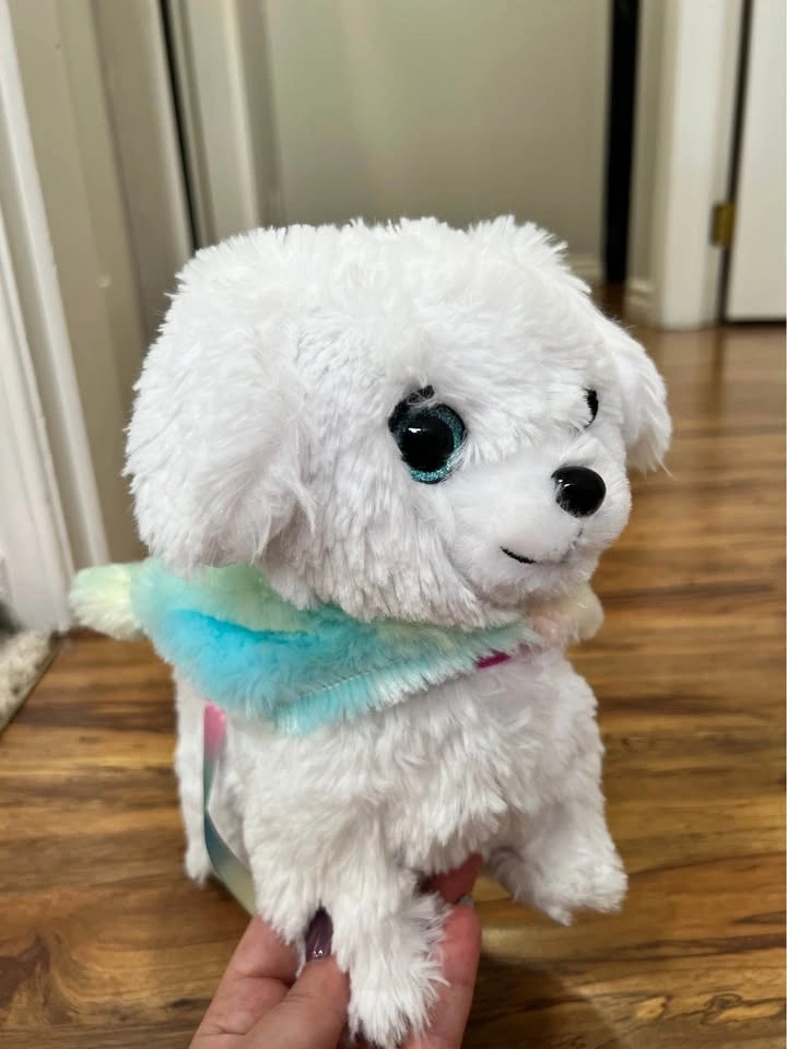 White Plush Dog Toy with Rainbow Unicorn Hood and Leash - photo 3