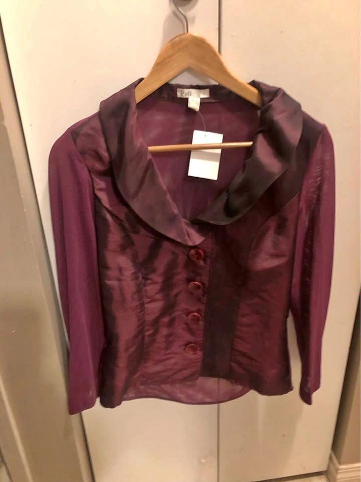 ⚽️ NEW Puli Women's Burgundy Sheer Sleeve Blouse Size 4/34