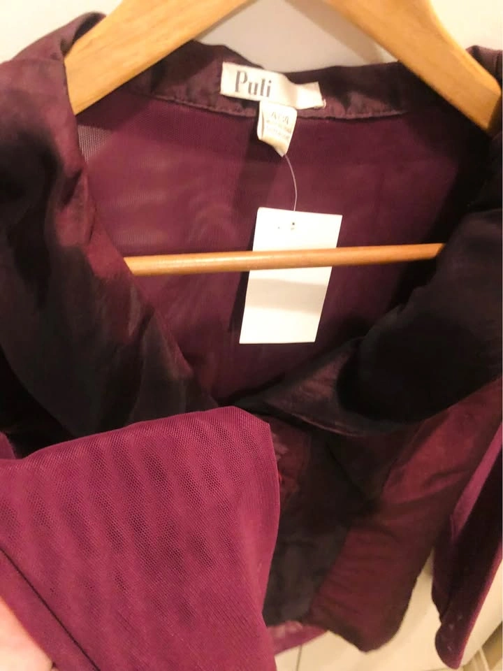 ⚽️ NEW Puli Women's Burgundy Sheer Sleeve Blouse Size 4/34 - photo 4