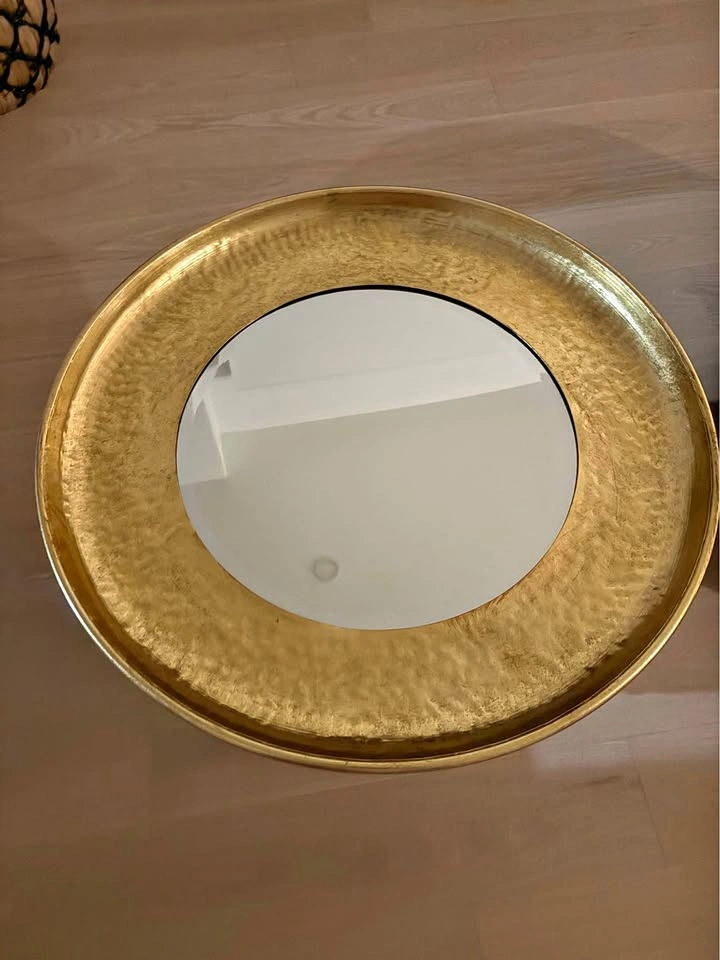 Structube Gold Hammered Round Mirror
