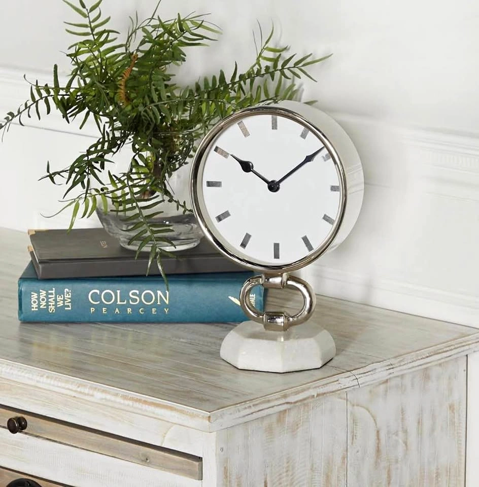 Silver and White Table Clock